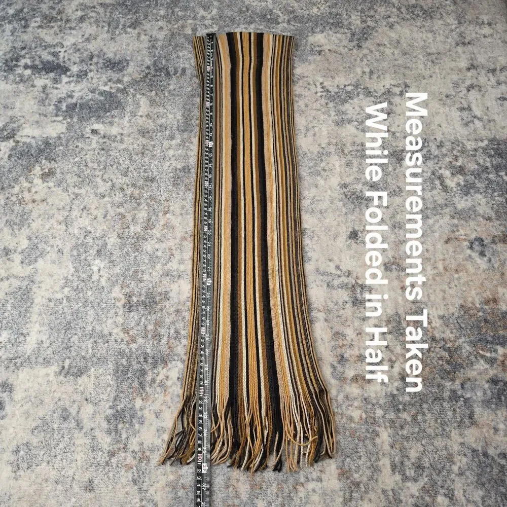 Lambswool Scarf Mens One Size Brown Striped Knit Fringe Winter Made In Italy
